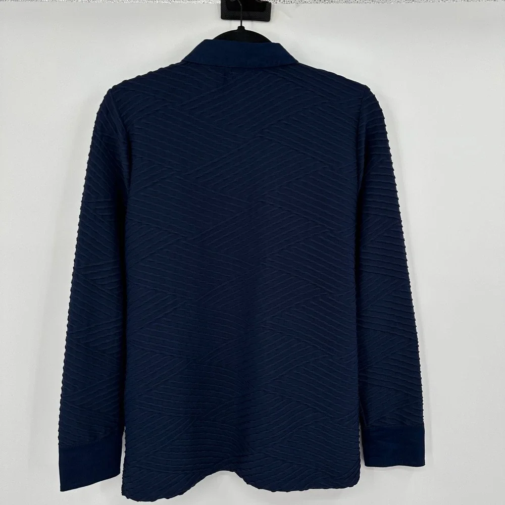 Chicos Textured Navy Blue Button‎ Front Shirt Top Women US Size 1